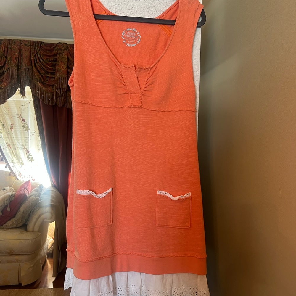 Free people Orange Sleeveless Top with Lace Trim
